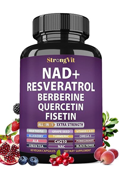 Strong Strongvit Nad+ Resveratrol Berberine Quercetin Fisetin 60 Kapsül Usa M...