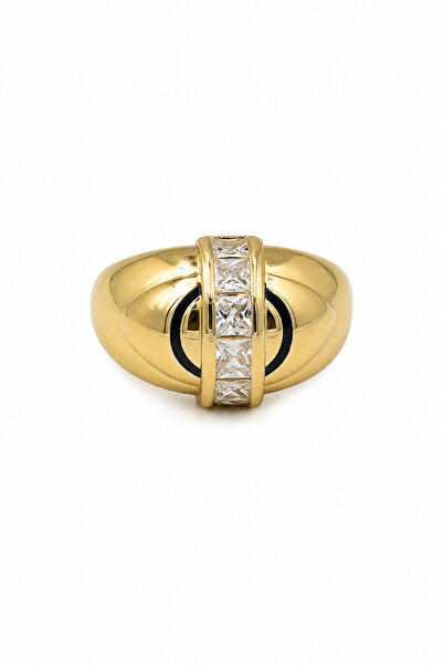 Jack Ferrero Modern Design Steel Ring with Yellow Tone Stone Detail
