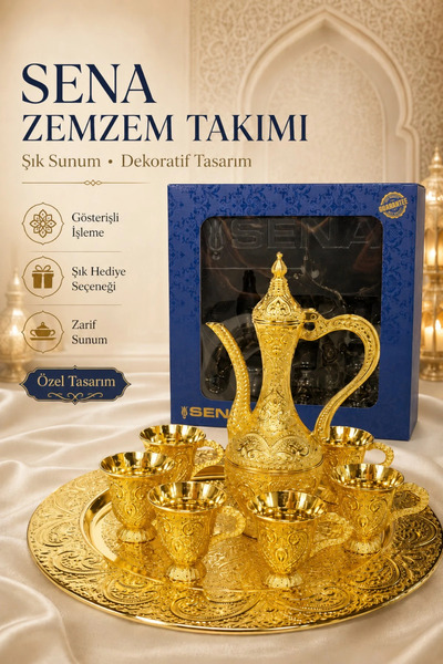 İlkbenaldim Payitaht Hac Umre İkram Takımı Gold – Full Set for 6 People with ...