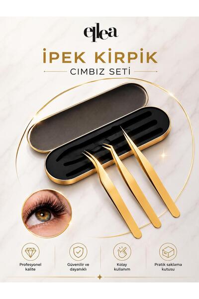 ellea İpek Kirpik Cımbız Seti 3’lü Profesyonel Kirpik Uygulama Cımbızı Saklam...