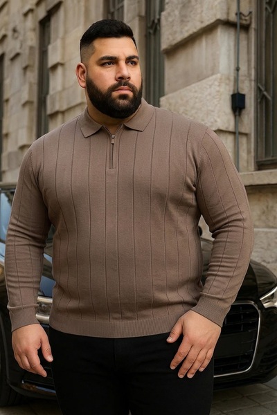 Maccali Pulover de iarnă largi, maro închis, cu guler polo, pentru bărbați, m...