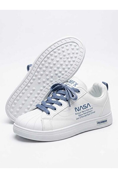 Generic Women's White Blue Casual Sneakers Lace-Up Fashion Walking Shoes