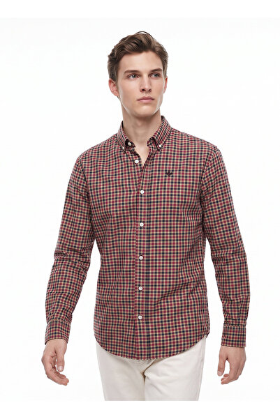 Dockers Bordo Erkek Regular Fit Ekose Gömlek D2620129810_Ekose Gömlek