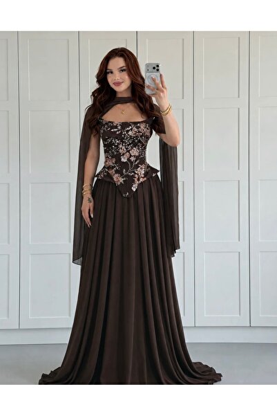 ayşenur Dinçer butik Amour Abiye Kahverengi