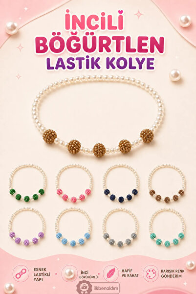 İlkbenaldim Pearl-looking blackberry beaded elastic necklace mixed color 10 p...