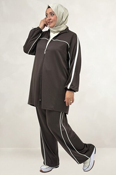 Eslina 67073 Plus Size Ribbed Modal Trouser Suit - Brown