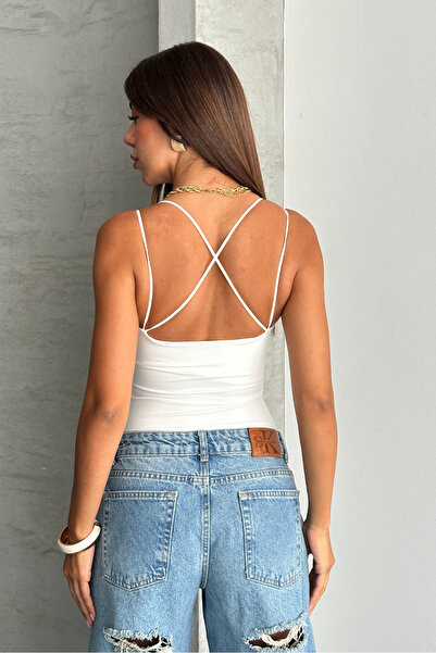 macharel jeans İnce Askılı Arka Dekolteli Zıbın Bluz