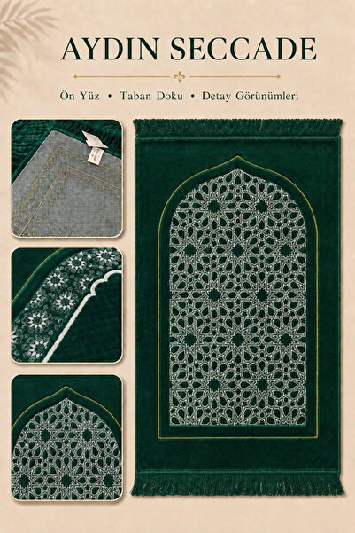 İlkbenaldim Aydın Seccade Selçuklu Star Model Green Lined Velvet Soft Texture...