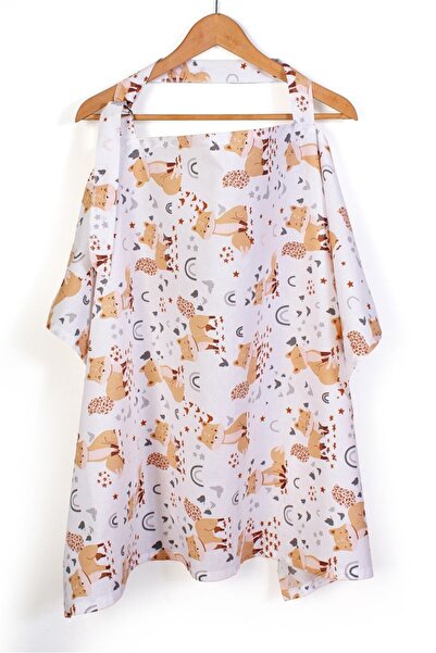 Dimcol Ποδιά Θηλασμού bebe Χαριτωμένη Αλεπού 02 105x70 Λευκό-Μπεζ 100% Βαμβάκι