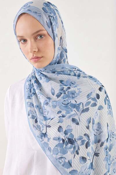 Salih Çelebi Botanik Çizgi Aqua Soft Shawl 4080 - Baby Blue