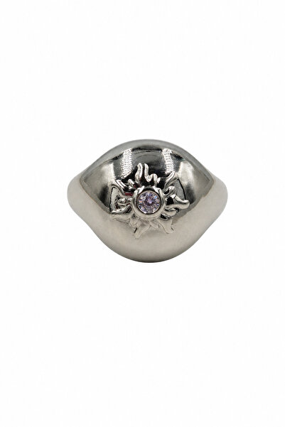 Jack Ferrero Stylish and Modern Steel Sun Motif Ring with Purple Stone Detail...