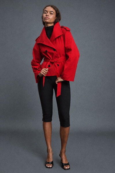 mega lucky Premium Model Stand Collar Back Windbreaker Detailed Lined Women's Trench Coat Jacket