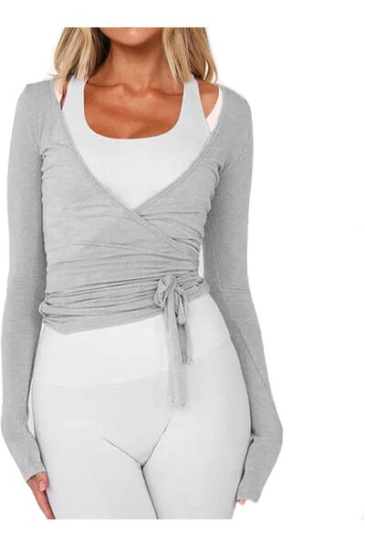 GENERAL Y2K Wrap Top Long Sleeve Blouse for Women Ballet Yoga Practice
