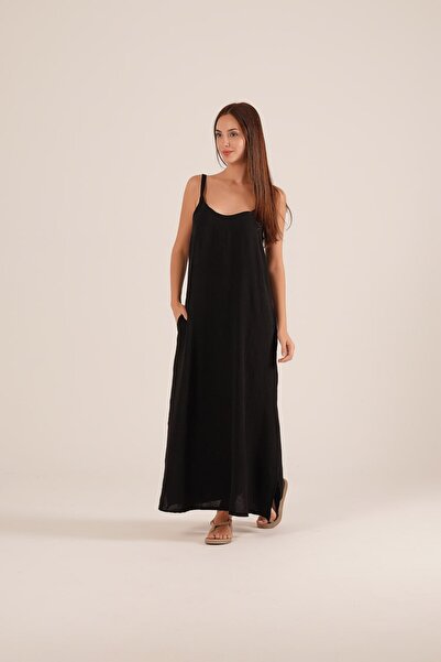 Sweet Club Ayrobin Thick Fabric Strap Slit Maxi Dress