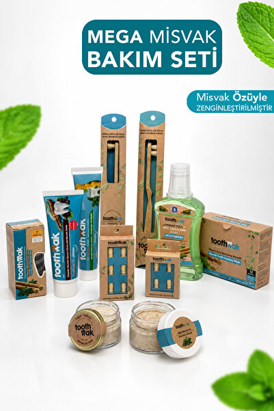 Toothwak Mega Misvak Bakım Seti – 2 Doğal Fırça, 10’lu Yedek Başlık, 2 Macun,...