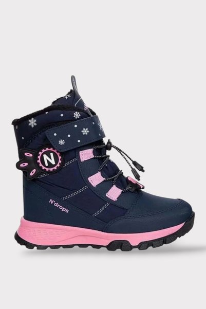 Jagulep Velcro Smart Lace-Up Furry Girls' Boots Dark Blue
