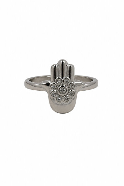 Jack Ferrero Fatma's Hand Figured Zircon Stone Gray Steel Ring - Symbol of Lu...