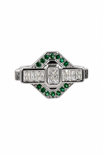 Jack Ferrero Art Deco Inspired Rectangular Clear and Green Zircon Stone Grey ...