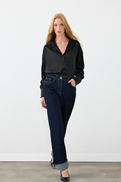Gusto Folded-Cuff Pipe Leg Denim Trousers - Navy Blue