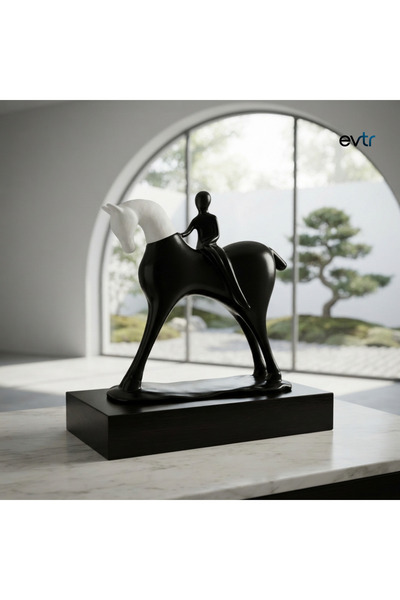 EVTR Lady on Horse Abstract Figür, Siyah Beyaz Renkli Dayanıklı Polyester At ...