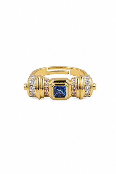 Jack Ferrero Yellow Color Adjustable Stylish Women's Ring with Blue Stone and...
