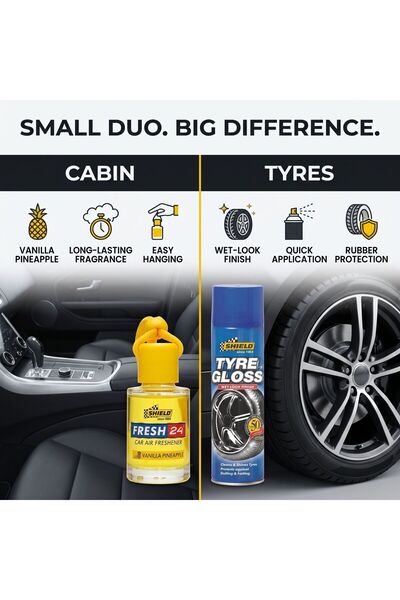 SHIELD Tyre Gloss Aerosol 400ml + Mag Wheel Cleaner 500ml Pack of 2 KSA