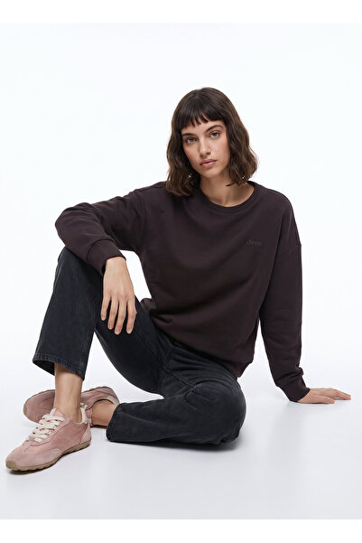 JEEP Kahverengi Kadın Bisiklet Yaka Relaxed Baskılı Sweatshirt J5WL-SWT7089