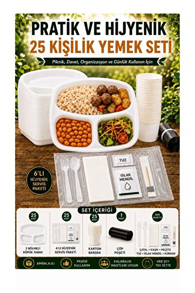 figanlar ambalaj FGN 3 Bölmeli Köpük Tabldot Kullan At Piknik Yemek Seti 6’lı...
