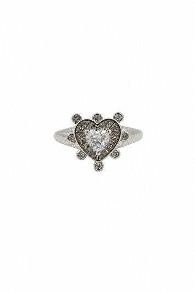 Jack Ferrero Gray Steel Ring with Heart Motif and Stone Detail, Stylish and M...