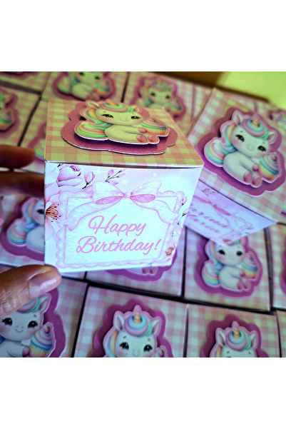 Hoot Designs Set 8 Cutiute Model Unicorn  "Happy Birthday ", 7x7x7 cm, Roz
