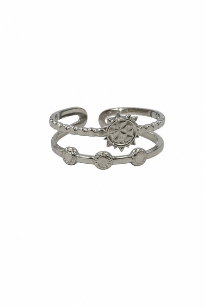 Jack Ferrero Steel Adjustable Two Layer Sun Motif Modern Ring