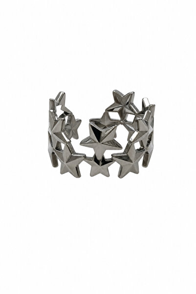 Jack Ferrero Star Design Adjustable Grey Steel Ring for Women and Men