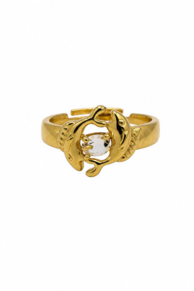 Jack Ferrero Adjustable Steel Ring with Yellow Fish Figure and Stone Detail -...
