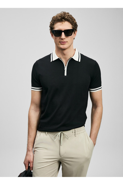 Lufian Siyah Erkek Slim Fit Polo T-Shirt DEAN