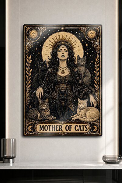 DekorHane Metal Print - Pictură vintage cu pisici, tematică Gotică Neagră, Ta...