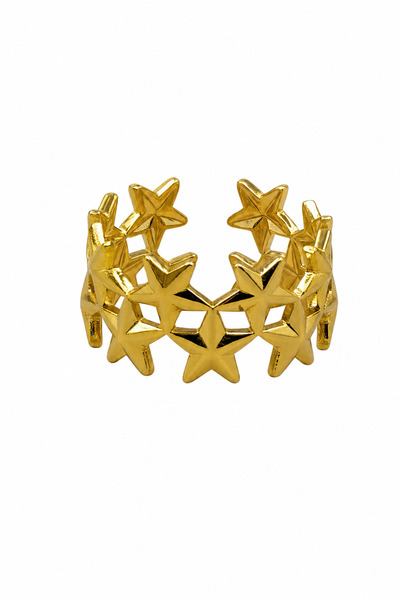 Jack Ferrero Star Design Adjustable Yellow Color Steel Ring - Casual Elegance