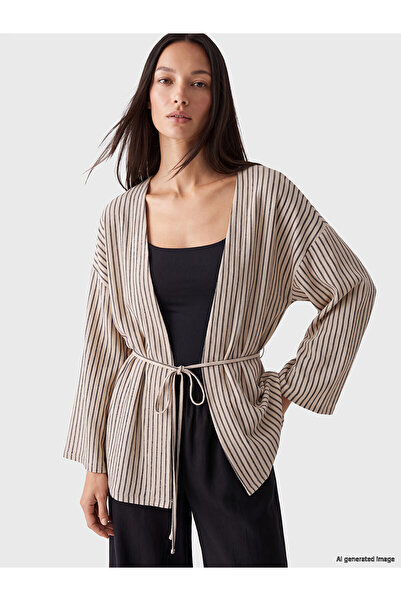 LC Waikiki Trendlucky V-Neck Striped Oversize Women's Cardigan with a Difference