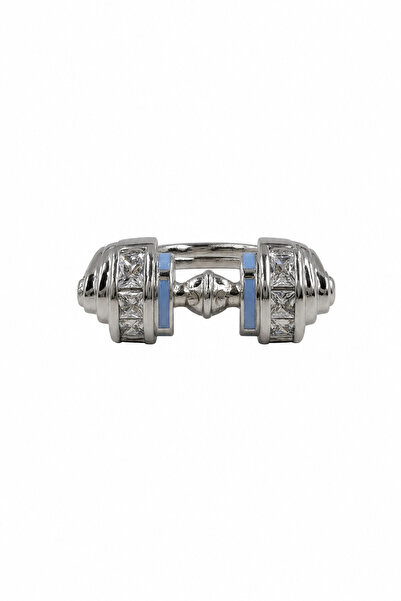 Jack Ferrero Modern Design Gray Steel Ring with Zircon Stone Detail