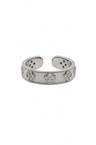 Jack Ferrero Adjustable Flower Pattern Stone Gray Steel Ring