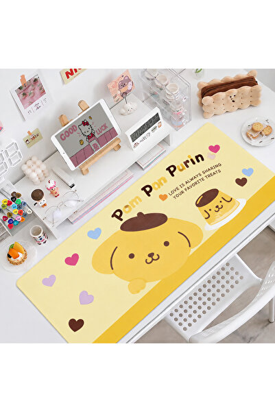 synshop Sevimli Köpek Pompompurin Desenli Sarı 67x30cm Büyük Boy Masa Pedi Mo...