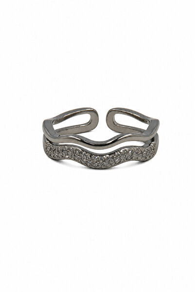 Jack Ferrero Adjustable Wavy Zircon Stone Gray Color Steel Ring Stylish and M...
