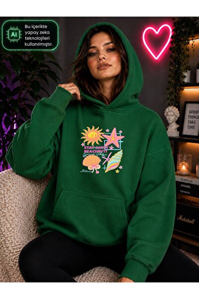 caddekombin Women's Sun and Starfish Printed Hooded Kangaroo Pocket Cotton Ca...