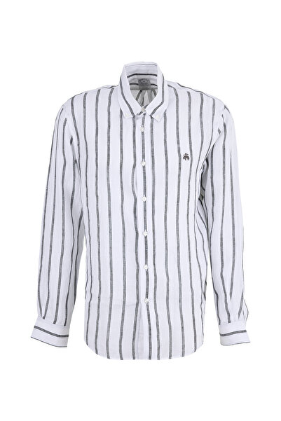 BROOKS BROTHERS Yeşil - Beyaz Erkek %100 Keten Gömlek BBSS26MSH013
