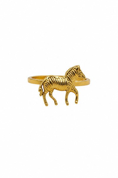 Jack Ferrero Stylish and Modern Steel Ring with Zebra Figure in Yellow Color