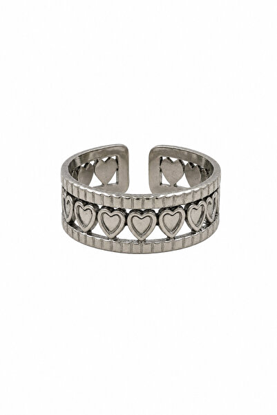 Jack Ferrero Women's Adjustable Heart Pattern Stylish and Modern Steel Ring