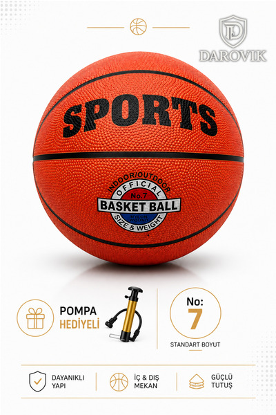 Darovik Basketbol Topu 7 Numara Iç Dış Mekan Pompa Hediyeli Turuncu