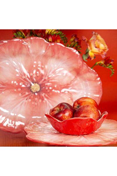 Baci Milano Botanica Çiçek Desenli Melamin Mercan Rengi Oval Tabak 40,5 cm