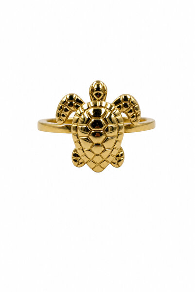 Jack Ferrero Stylish Steel Ring with Yellow Turtle Figure - Nautical Themed A...