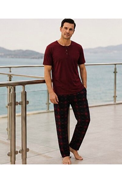 %100 Pamuklu 3 Düğmeli Kısa Kollu Erkek Pijama Takımı