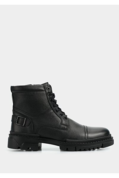 Provoq Black Leather Men's Military Boots